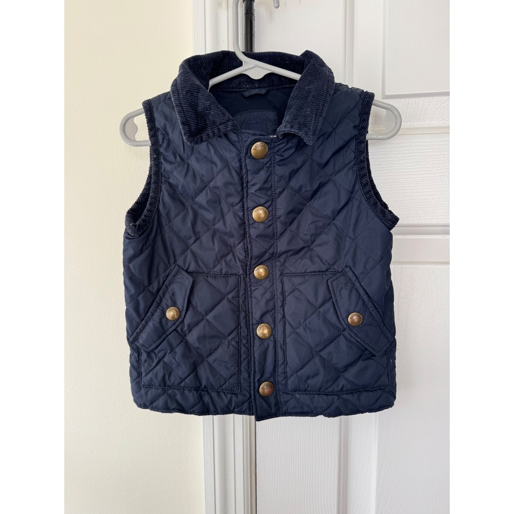 babyGap Kids Quilted Barn Vest Navy Blue Gold‎ Button Corduroy Collar 18-24 M